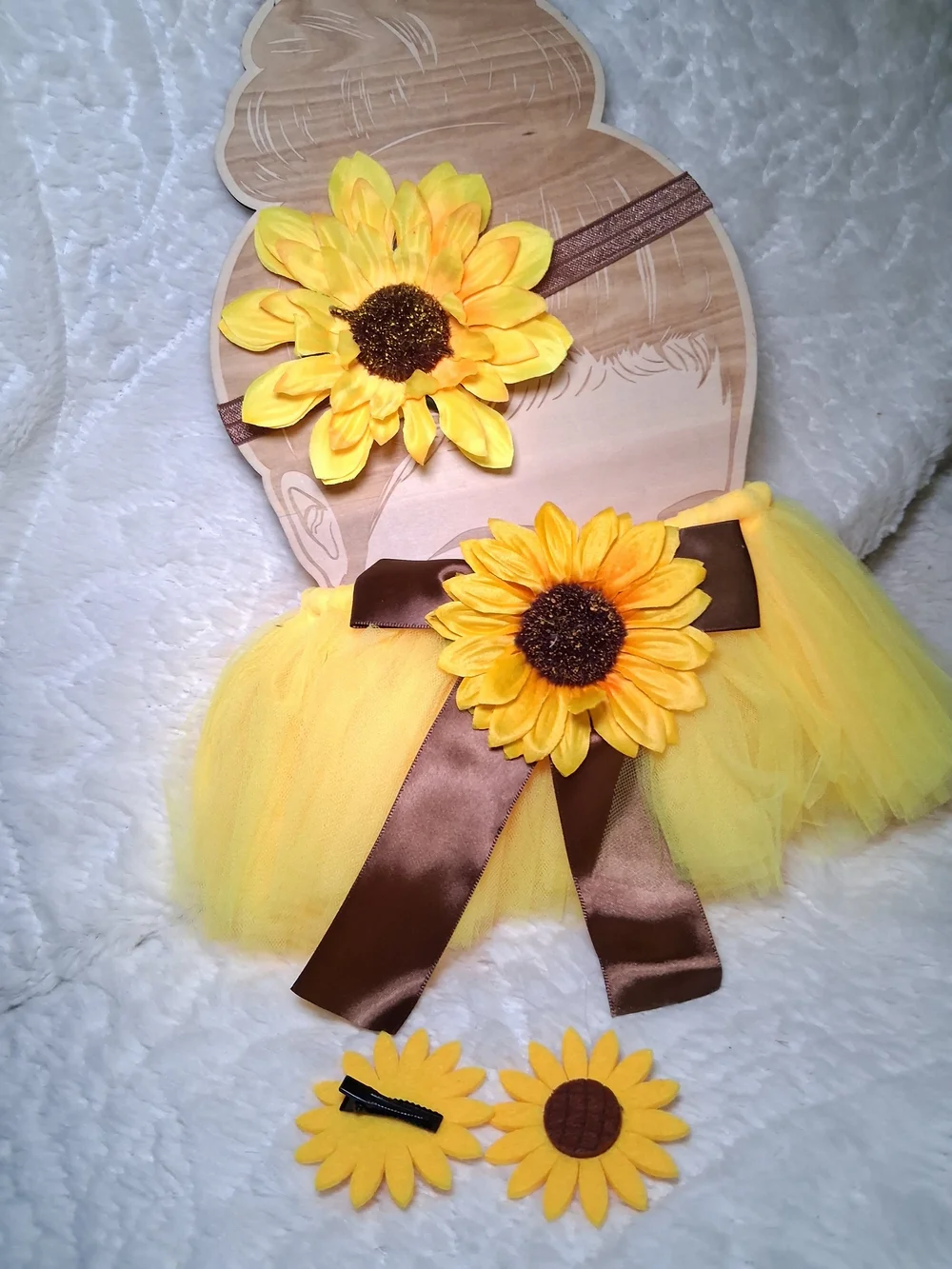 Yellow Sunflower Tutu Costume Set with Brown Ribbon - Kids